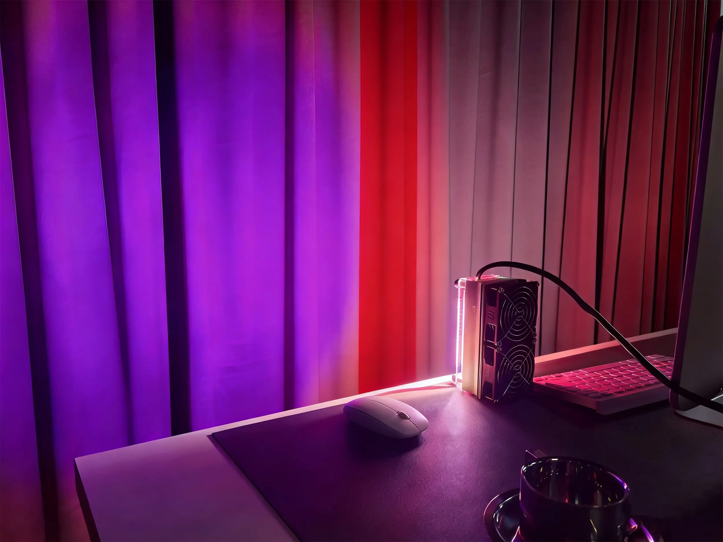 A serene workspace illuminated by a desk ambient light for comfortable work sessions