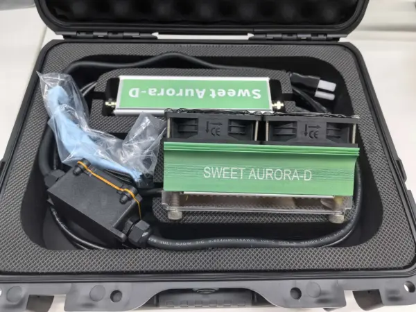 Open portable travel case for Sweet Aurora-D portable sensory comfort lighting — a high end home design lighting companion