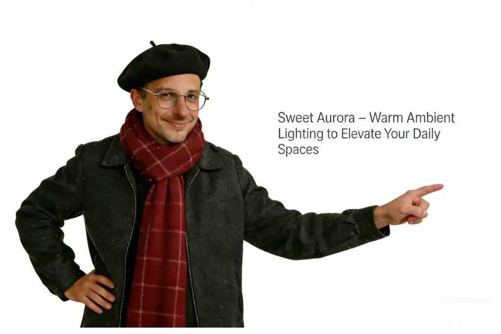 Sweet Aurora warm ambient lighting product visual, showcasing the brand’s cozy light fixture designed to elevate daily living spaces