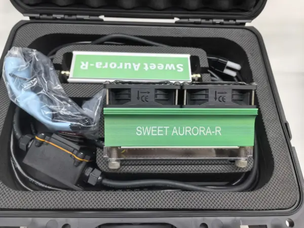 Open travel case with the Sweet Aurora-R portable ambient light, a design-led lighting object and light for relaxation rituals